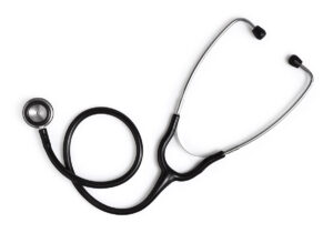 a black stethoscope on a white background