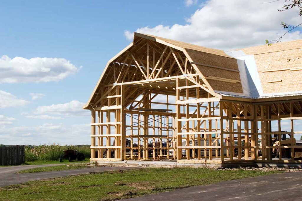 A horse barn that is under construction