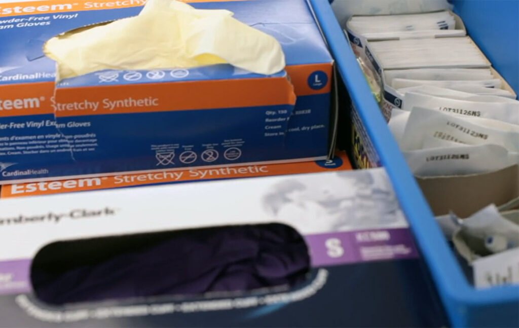 close-up of equine first-aid kit items
