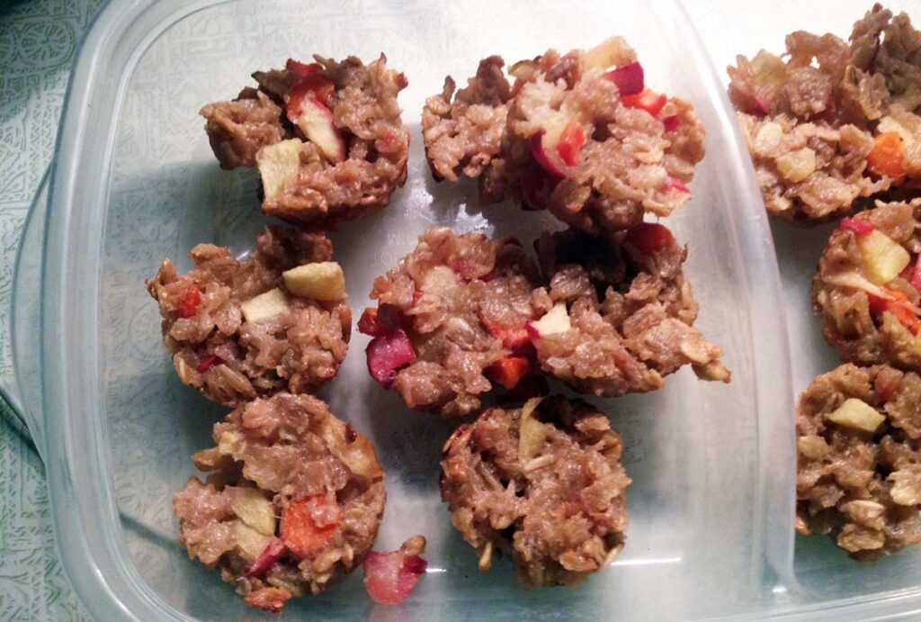 chewy fruity homemade horse treats in a tupperware