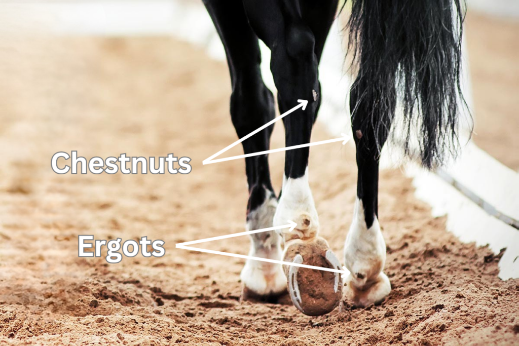 a graphic showing the location of ergots and chestnuts on horses legs